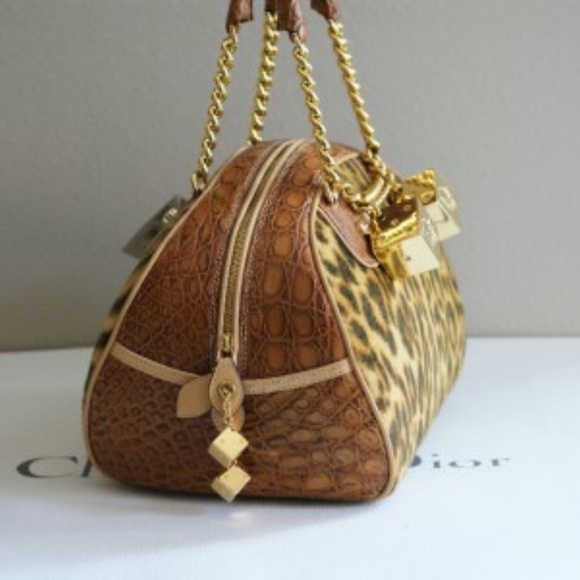 DIOR LEOPARD PRINT PONY FUR CROCODILE BAG NEW - Picture 2 of 8